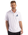 Atlanta Braves Cutter & Buck Virtue Recycled Hex Print Featherlight Pique Mens Polo Polished Medium Gray Front Thumbnail Image