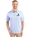 Atlanta Braves Cutter & Buck Pike Double Dot Print Stretch Mens Polo Tour Blue Front Thumbnail Image