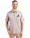 Atlanta Braves Cutter & Buck Forge Pencil Stripe Stretch Mens Polo Polished Medium Gray Front Thumbnail Image