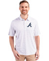 Atlanta Braves Cutter & Buck Forge Pencil Stripe Stretch Mens Polo White Front Thumbnail Image