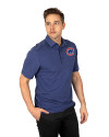 Chicago Cubs Cutter & Buck Advantage Tri-Blend Jersey Mens Pocket Polo Tour Blue Heather Front Thumbnail Image