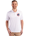 Chicago Cubs Cutter & Buck Prospect Eco Textured Stretch Recycled Mens Short Sleeve Polo White Front Thumbnail Image
