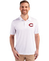 Cincinnati Reds Cutter & Buck Prospect Eco Textured Stretch Recycled Mens Short Sleeve Polo White Front Thumbnail Image