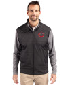 Cincinnati Reds Cutter & Buck Stealth Hybrid Quilted Mens Full Zip Windbreaker Jacket Black Front Thumbnail Image