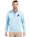 View image 1: Atlanta Braves Cutter & Buck Stealth Heathered Mens Quarter Zip Atlas Light Blue Front