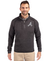 Atlanta Braves Cutter & Buck Mainsail Sweater-Knit Mens Half Zip Pullover Jacket Charcoal Heather Front Thumbnail Image
