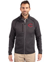 Cincinnati Reds Cutter & Buck Mainsail Sweater-Knit Mens Full Zip Jacket Charcoal Heather Front Thumbnail Image