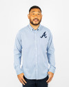 Atlanta Braves Cutter & Buck Versatech Pinstripe Stretch Mens Long Sleeve Dress Shirt Indigo Front Thumbnail Image