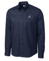 Atlanta Braves Cutter & Buck Epic Easy Care Nailshead Mens Long Sleeve Dress Shirt Navy Blue Mannequin Thumbnail Image