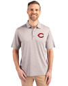 Cincinnati Reds Cutter & Buck Forge Pencil Stripe Stretch Mens Big and Tall Polo Polished Medium Gray Front Thumbnail Image