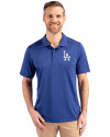 Los Angeles Dodgers Cutter & Buck Prospect Eco Textured Stretch Recycled Mens Short Sleeve Polo Tour Blue Front Thumbnail Image