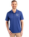 Kansas City Royals Cutter & Buck Prospect Eco Textured Stretch Recycled Mens Short Sleeve Polo Tour Blue Front Thumbnail Image