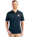 Houston Astros Cutter & Buck Prospect Eco Textured Stretch Recycled Mens Short Sleeve Polo Navy Blue Front Thumbnail Image