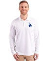 Los Angeles Dodgers Cutter & Buck Advantage Eco Tri-Blend Pique Mens Long Sleeve Polo White Front Thumbnail Image