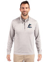 Miami Marlins Cutter & Buck Stealth Heathered Quarter Zip Mens Pullover Polished Medium Gray Front Thumbnail Image