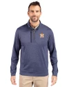 Houston Astros Cutter & Buck Stealth Heathered Quarter Zip Mens Pullover Liberty Navy Front Thumbnail Image