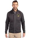 Milwaukee Brewers Cutter & Buck Mainsail Sweater-Knit Mens Full Zip Jacket Charcoal Heather Front Thumbnail Image