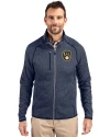 Milwaukee Brewers Cutter & Buck Mainsail Sweater-Knit Mens Full Zip Jacket Liberty Navy Heather Front Thumbnail Image