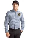 Milwaukee Brewers Cutter & Buck Easy Care Stretch Gingham Mens Long Sleeve Dress Shirt Liberty Navy Front Thumbnail Image