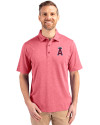 Los Angeles Angels Cutter & Buck Forge Heathered Stretch Mens Polo Cardinal Red Heather Front Thumbnail Image