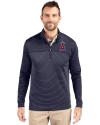 View image 1: Los Angeles Angels Cutter & Buck Traverse Recycled Smooth Stretch Mens Big & Tall Stripe Quarter Zip Pullover Liberty Navy Front