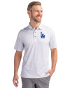 Los Angeles Dodgers Cutter & Buck Pike Double Dot Print Stretch Mens Big and Tall Polo Charcoal Front Thumbnail Image
