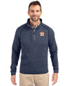 Houston Astros Cutter & Buck Mainsail Sweater-Knit Mens Big and Tall Half Zip Pullover Jacket Liberty Navy Heather Front Thumbnail Image