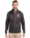 New York Yankees Cutter & Buck Mainsail Sweater-Knit Mens Big and Tall Full Zip Jacket Charcoal Heather Front Thumbnail Image