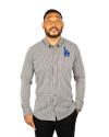 Los Angeles Dodgers Cutter & Buck Versatech Multi Check Stretch Mens Big and Tall Long Sleeve Dress Shirt Black Front Thumbnail Image