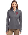 Philadelphia Phillies Cutter & Buck Traverse Stretch Eco Quarter Zip Womens Pullover Elemental Grey Front Thumbnail Image