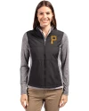 Pittsburgh Pirates Cutter & Buck Stealth Hybrid Quilted Womens Full Zip Windbreaker Jacket Black Front Thumbnail Image