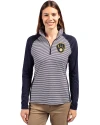 Milwaukee Brewers Cutter & Buck Forge Tonal Stripe Stretch Half Zip Womens Top Liberty Navy Front Thumbnail Image