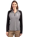 View image 1: Los Angeles Dodgers Cutter & Buck Forge Tonal Stripe Stretch Half Zip Womens Top Black Front