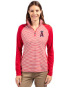 Los Angeles Angels Cutter & Buck Forge Tonal Stripe Stretch Half Zip Womens Top Cardinal Red Front Thumbnail Image