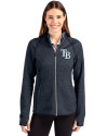 Tampa Bay Rays Cutter & Buck Mainsail Full Zip Hooded Womens Jacket Liberty Navy Heather Front Thumbnail Image