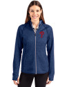 Philadelphia Phillies Cutter & Buck Mainsail Full Zip Hooded Womens Jacket Tour Blue Heather Front Thumbnail Image