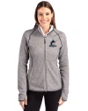 Miami Marlins Cutter & Buck Mainsail Full Zip Hooded Womens Jacket Polished Heather Front Thumbnail Image
