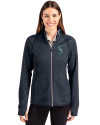 Seattle Mariners Cutter & Buck Mainsail Full Zip Hooded Womens Jacket Liberty Navy Heather Front Thumbnail Image