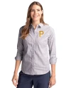 Pittsburgh Pirates Cutter & Buck Stretch Oxford Stripe Womens Long Sleeve Dress Shirt Charcoal Front Thumbnail Image