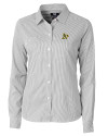Oakland Athletics Cutter & Buck Versatech Pinstripe Stretch Womens Long Sleeve Dress Shirt Black Mannequin Thumbnail Image