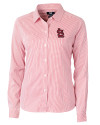 St. Louis Cardinals- Cutter & Buck Versatech Pinstripe Stretch Womens Long Sleeve Dress Shirt Red Mannequin Thumbnail Image