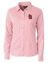 View image 4: St. Louis Cardinals- Cutter & Buck Versatech Pinstripe Stretch Womens Long Sleeve Dress Shirt Red Mannequin