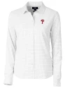View image 1: Philadelphia Phillies Cutter & Buck Versatech Tattersall Stretch Womens Long Sleeve Dress Shirt Charcoal Mannequin