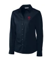 View image 2: Philadelphia Phillies Cutter & Buck Epic Easy Care Fine Twill Womens Long Sleeve Dress Shirt Navy Blue Mannequin