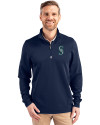 Seattle Mariners Cutter & Buck Traverse Stretch Eco Quarter Zip Mens Pullover Liberty Navy Front Thumbnail Image