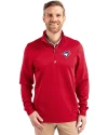 Toronto Blue Jays Cutter & Buck Traverse Stretch Eco Quarter Zip Mens Pullover Red Front Thumbnail Image