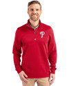 Philadelphia Phillies Cutter & Buck Traverse Stretch Eco Quarter Zip Mens Pullover Red Front Thumbnail Image