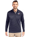 Toronto Blue Jays Cutter & Buck Traverse Stretch Eco Stripe Quarter Zip Mens Pullover Liberty Navy Front Thumbnail Image