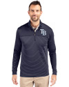 Tampa Bay Rays Cutter & Buck Traverse Stretch Eco Stripe Quarter Zip Mens Pullover Liberty Navy Front Thumbnail Image