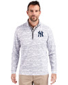 New York Yankees Cutter & Buck Traverse Stretch Eco Camo Print Quarter Zip Mens Pullover Charcoal Front Thumbnail Image